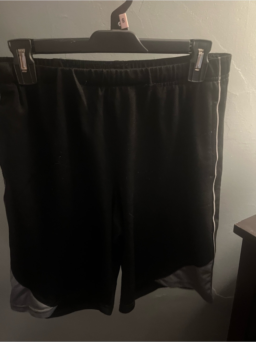 Black Champion Shorts With Silver Stripes On Side